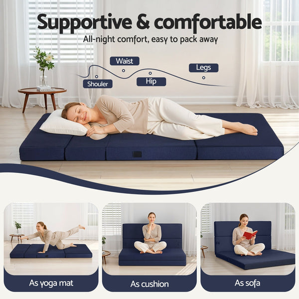 Giselle Foldable Mattress Folding Foam Portable Floor Blue Double Mattresses