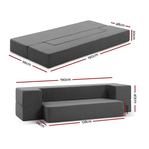 Giselle Bedding Foldable Mattress Folding Foam Sofa Bed Chair Grey Mattresses