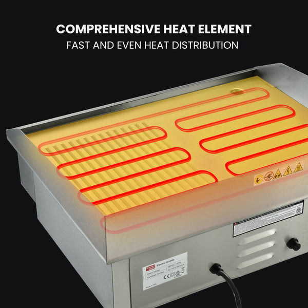 Thermomate Commercial Electric Griddle 2400W 55X35cm Half Ribbed Surface Grills & Griddles