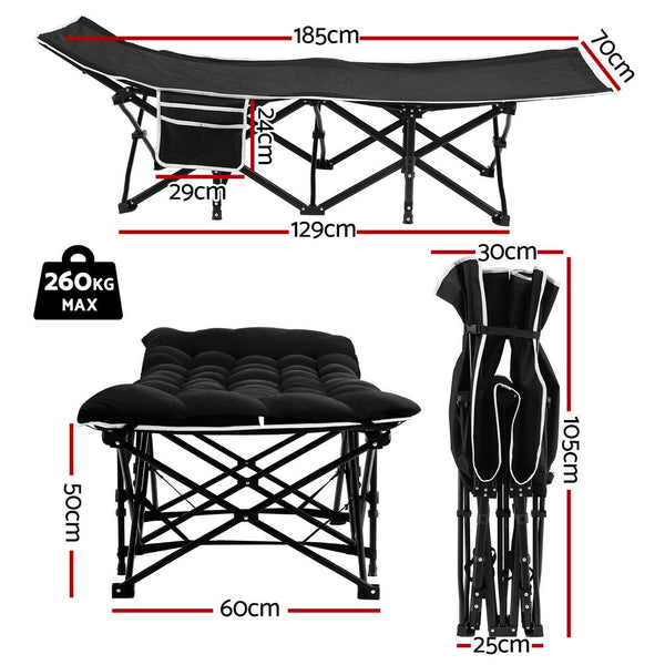 Artiss Folding Bed With Mattress Heavy Duty Black 185Cm King Bed Frames