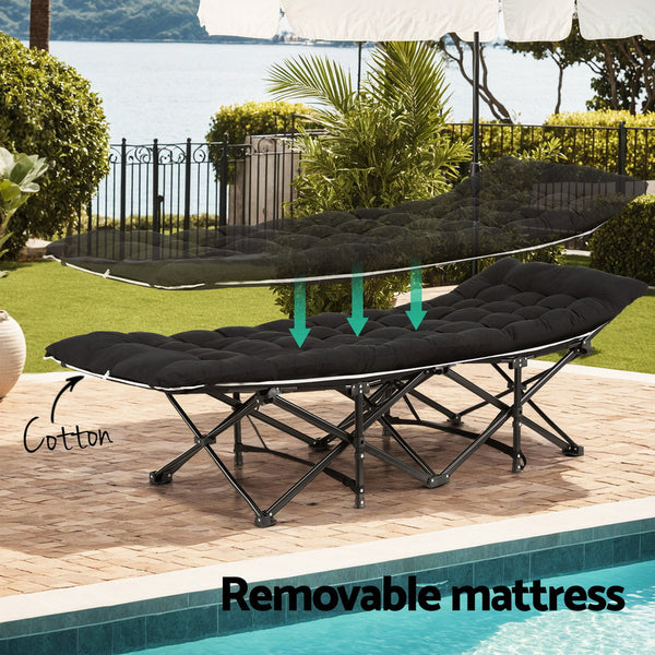 Artiss Folding Bed With Mattress Heavy Duty Black 185Cm King Bed Frames