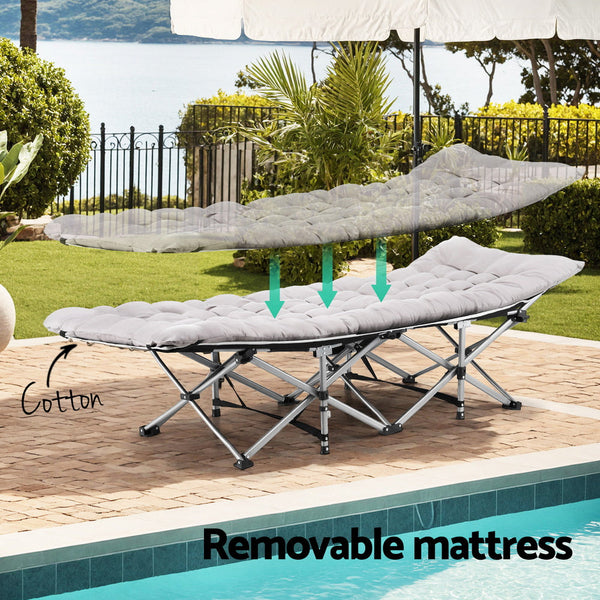 Artiss Folding Bed With Mattress Heavy Duty Grey 185Cm King Bed Frames