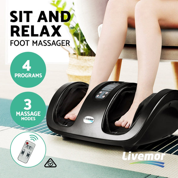 Livemor Foot Massager Shiatsu Electric Roller Kneading Leg Black Massagers
