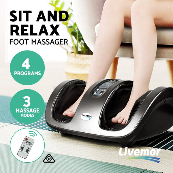 Livemor Foot Massager Shiatsu Electric Roller Kneading Calf Leg Grey Massagers