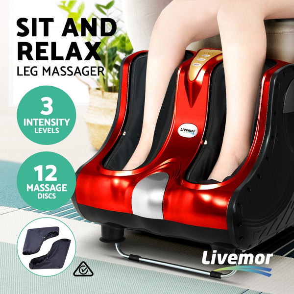 Livemor Foot Massager Shiatsu Electric Roller Ankle Calf Leg Kneading Red Massagers