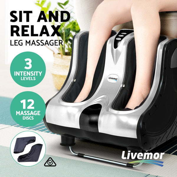 Livemor Foot Massager Shiatsu Electric Roller Ankle Calf Leg Kneading Silver Massagers