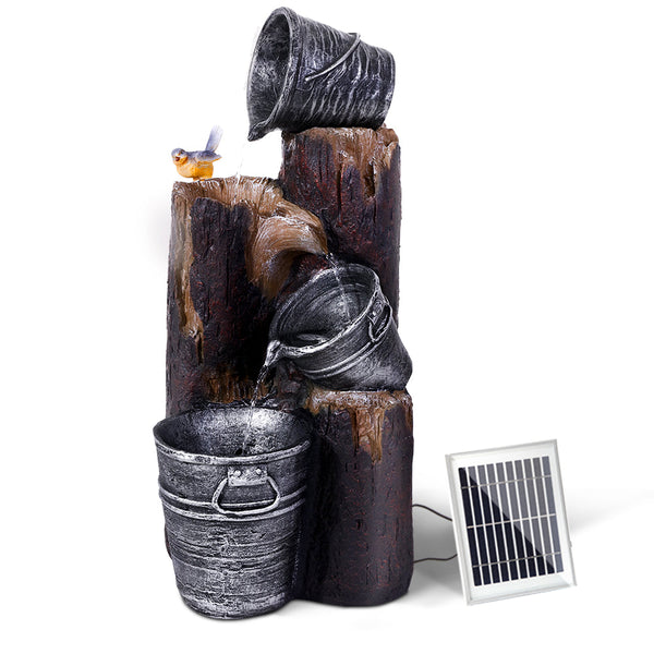 Gardeon Solar Water Feature Cascading Fountain 3 Tier Bucket Led Light Bird 76Cm Outdoor Fountains