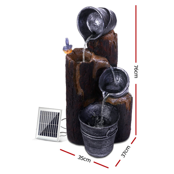 Gardeon Solar Water Feature Cascading Fountain 3 Tier Bucket Led Light Bird 76Cm Outdoor Fountains
