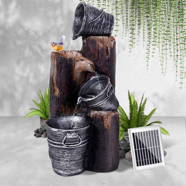 Gardeon Solar Water Feature Cascading Fountain 3 Tier Bucket Led Light Bird 76Cm Outdoor Fountains