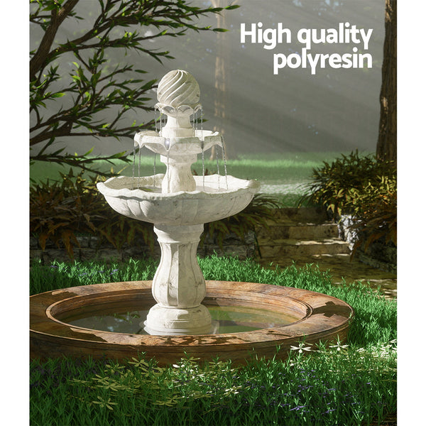 Gardeon Solar Water Feature 3 Tier Fountain With Pump Kit Bird Bath 93Cm Ivory Outdoor Fountains