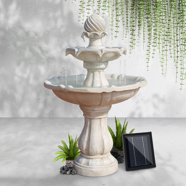 Gardeon Solar Water Feature 3 Tier Fountain With Pump Kit Bird Bath 93Cm Ivory Outdoor Fountains