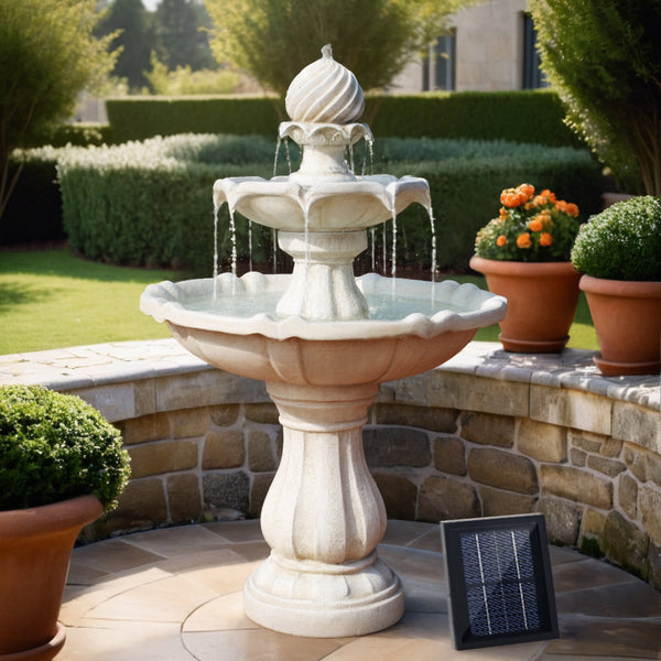Gardeon Solar Water Feature 3 Tier Fountain With Pump Kit Bird Bath 93Cm Ivory Outdoor Fountains