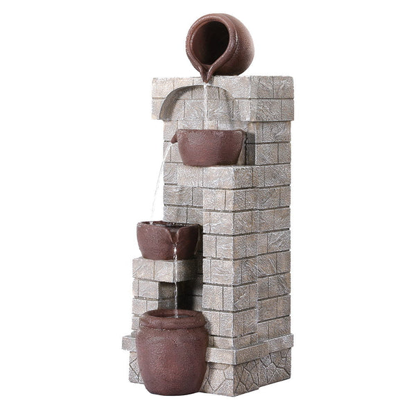 Gardeon Solar Fountain Water Feature Pot Outdoor Indoor 4 Tier Cascading Brown Fountains