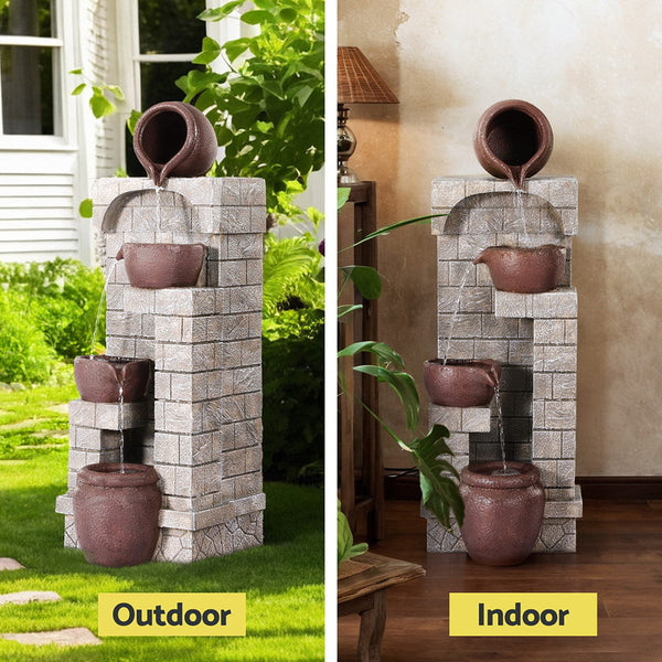 Gardeon Solar Fountain Water Feature Pot Outdoor Indoor 4 Tier Cascading Brown Fountains