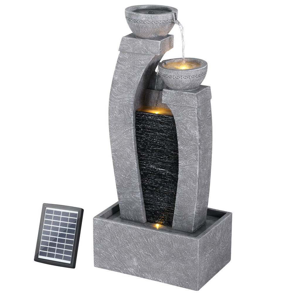 Gardeon Solar Fountain Water Feature Outdoor Fountain Indoor 3 Tier Cascading Grey Outdoor Fountains