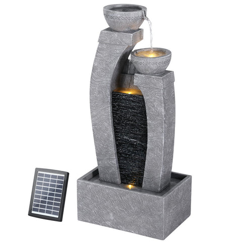 Gardeon Solar Fountain Water Feature Outdoor Fountain Indoor 3 Tier Cascading Grey Outdoor Fountains