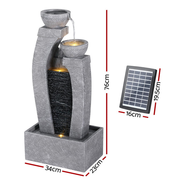 Gardeon Solar Fountain Water Feature Outdoor Fountain Indoor 3 Tier Cascading Grey Outdoor Fountains