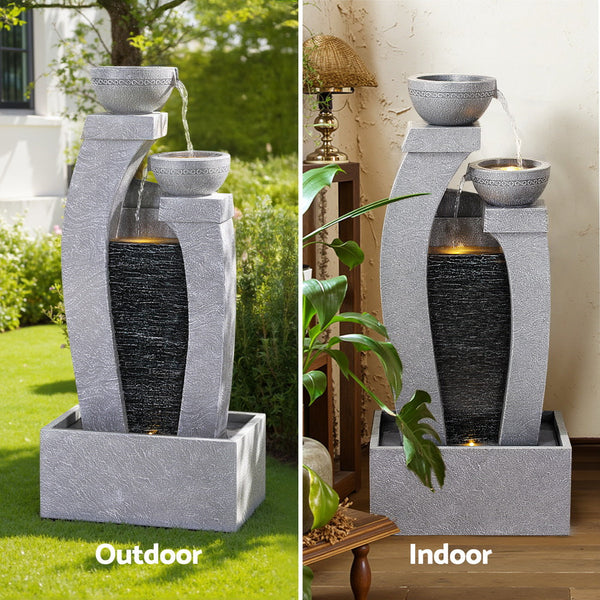 Gardeon Solar Fountain Water Feature Outdoor Fountain Indoor 3 Tier Cascading Grey Outdoor Fountains