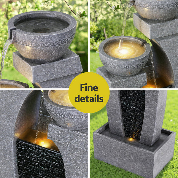 Gardeon Solar Fountain Water Feature Outdoor Fountain Indoor 3 Tier Cascading Grey Outdoor Fountains