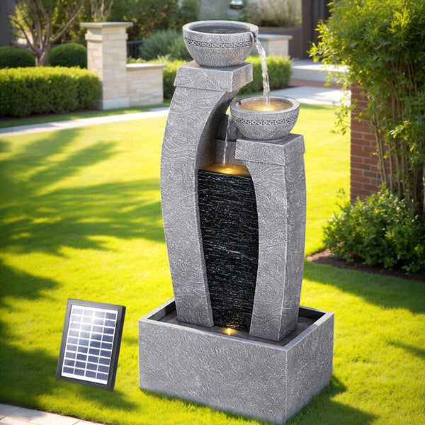 Gardeon Solar Fountain Water Feature Outdoor Fountain Indoor 3 Tier Cascading Grey Outdoor Fountains