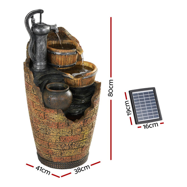 Gardeon Solar Fountain Water Feature Outdoor Cascading Hand Pump Design 80Cm Outdoor Fountains