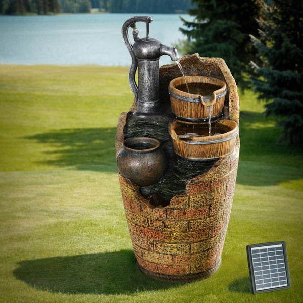 Gardeon Solar Fountain Water Feature Outdoor Cascading Hand Pump Design 80Cm Outdoor Fountains
