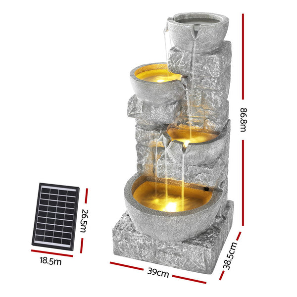 Gardeon Solar Fountain Water Feature Outdoor Led Lights Gray Outdoor Fountains