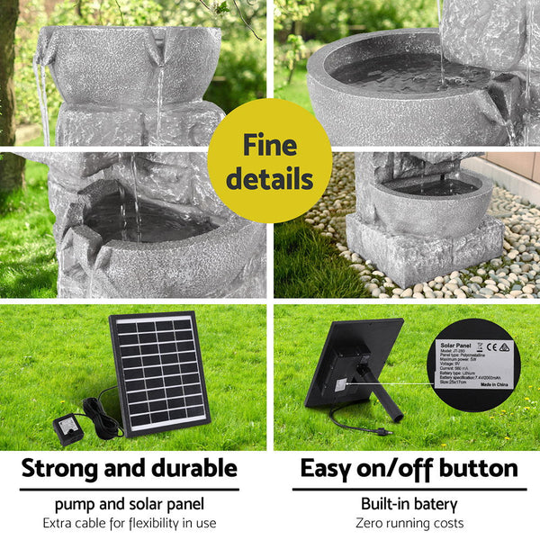 Gardeon Solar Fountain Water Feature Outdoor Led Lights Gray Outdoor Fountains