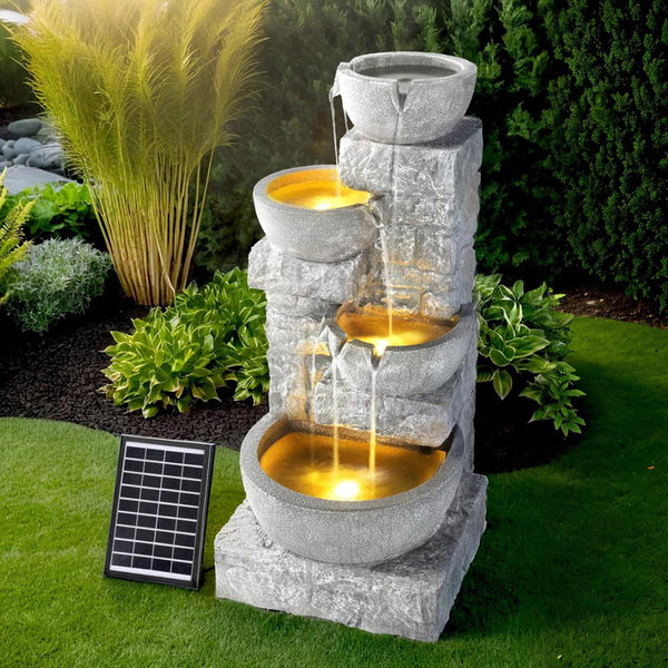 Gardeon Solar Fountain Water Feature Outdoor Led Lights Gray Outdoor Fountains