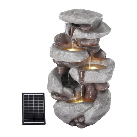 Gardeon Solar Fountain Water Feature Outdoor Indoor 4 Tier Brown Fountains