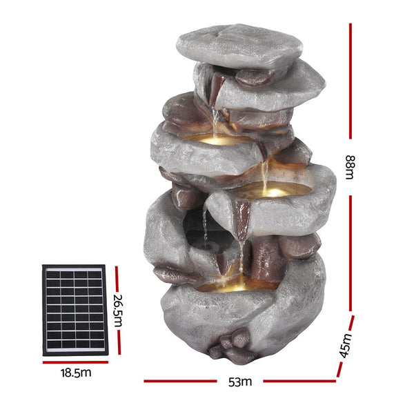 Gardeon Solar Fountain Water Feature Outdoor Indoor 4 Tier Brown Fountains