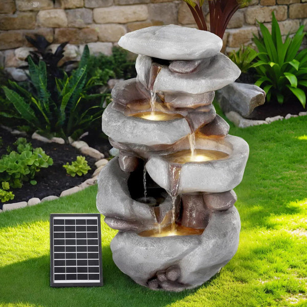Gardeon Solar Fountain Water Feature Outdoor Indoor 4 Tier Brown Fountains
