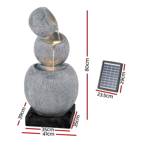 Gardeon Solar Fountain Water Feature Bird Bath Garden Led Light 80Cm Grey Outdoor Fountains