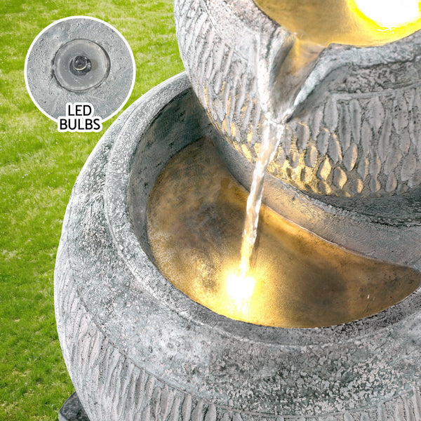 Gardeon Solar Fountain Water Feature Bird Bath Garden Led Light 80Cm Grey Outdoor Fountains