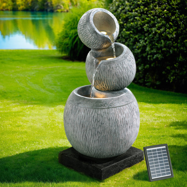 Gardeon Solar Fountain Water Feature Bird Bath Garden Led Light 80Cm Grey Outdoor Fountains