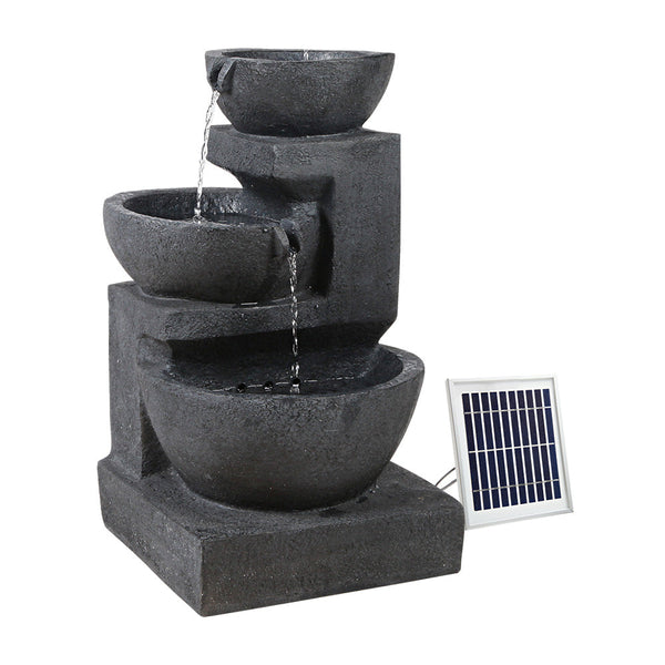 Gardeon Solar Water Feature Cascading Fountain 3 Tier Bowl Led Lights 60Cm Blue Outdoor Fountains