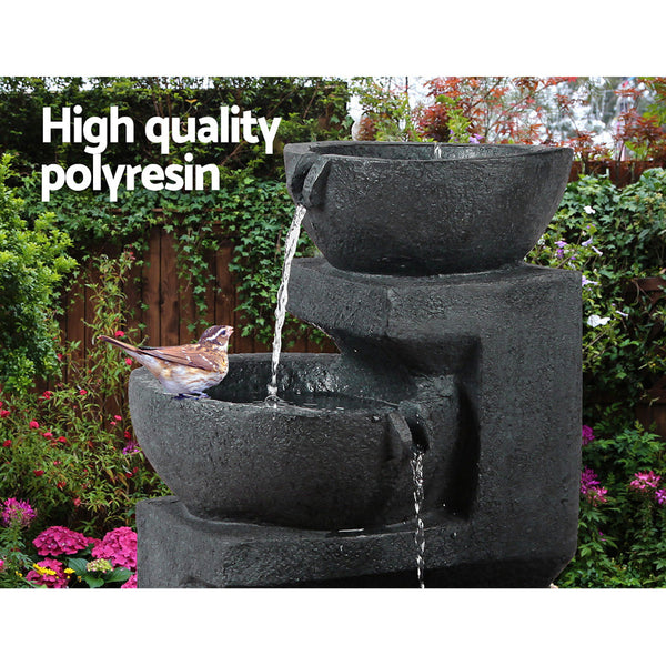 Gardeon Solar Water Feature Cascading Fountain 3 Tier Bowl Led Lights 60Cm Blue Outdoor Fountains