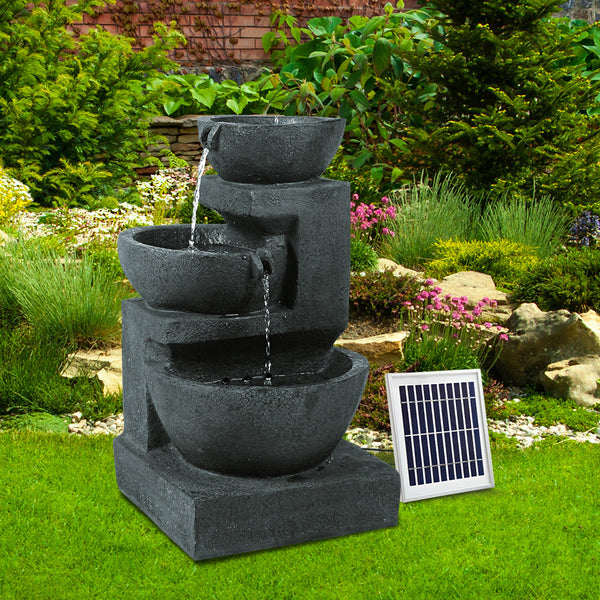 Gardeon Solar Water Feature Cascading Fountain 3 Tier Bowl Led Lights 60Cm Blue Outdoor Fountains