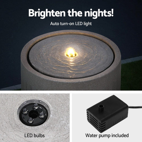 Gardeon Solar Fountain Water Feature Outdoor Fountain Led Lights Beige Outdoor Fountains