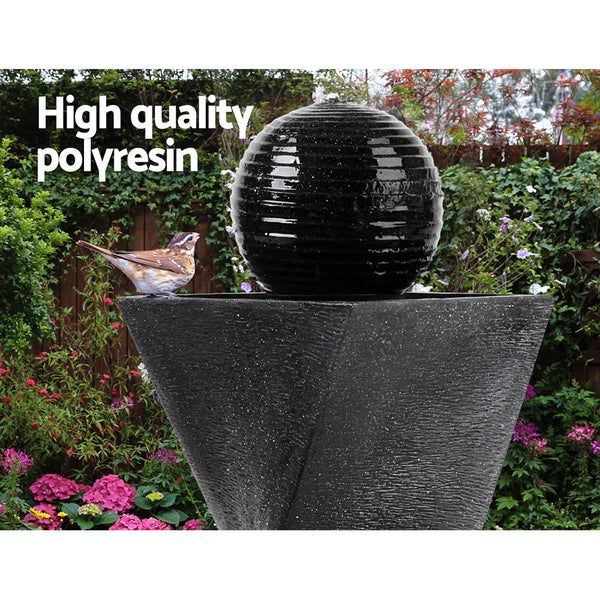 Gardeon Solar Water Feature Twisted Fountain Led Light Bird Bath 85Cm Black Outdoor Fountains