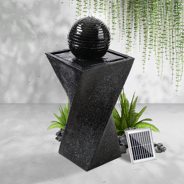 Gardeon Solar Water Feature Twisted Fountain Led Light Bird Bath 85Cm Black Outdoor Fountains