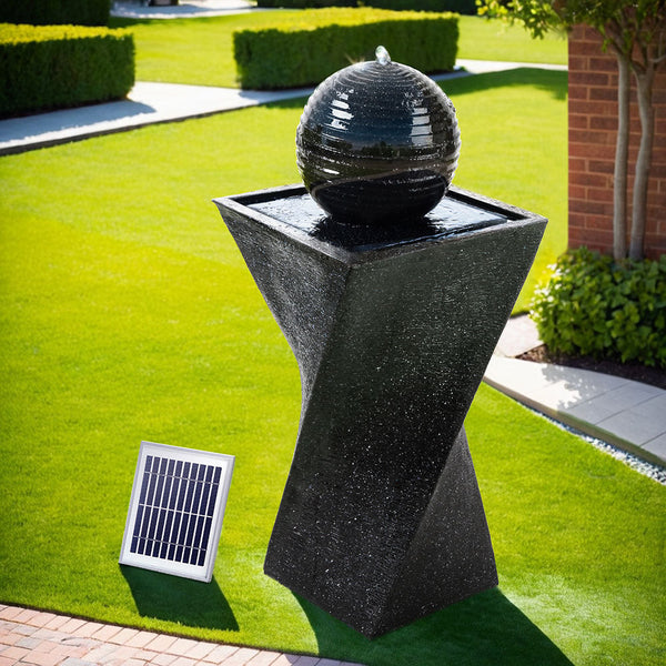 Gardeon Solar Water Feature Twisted Fountain Led Light Bird Bath 85Cm Black Outdoor Fountains
