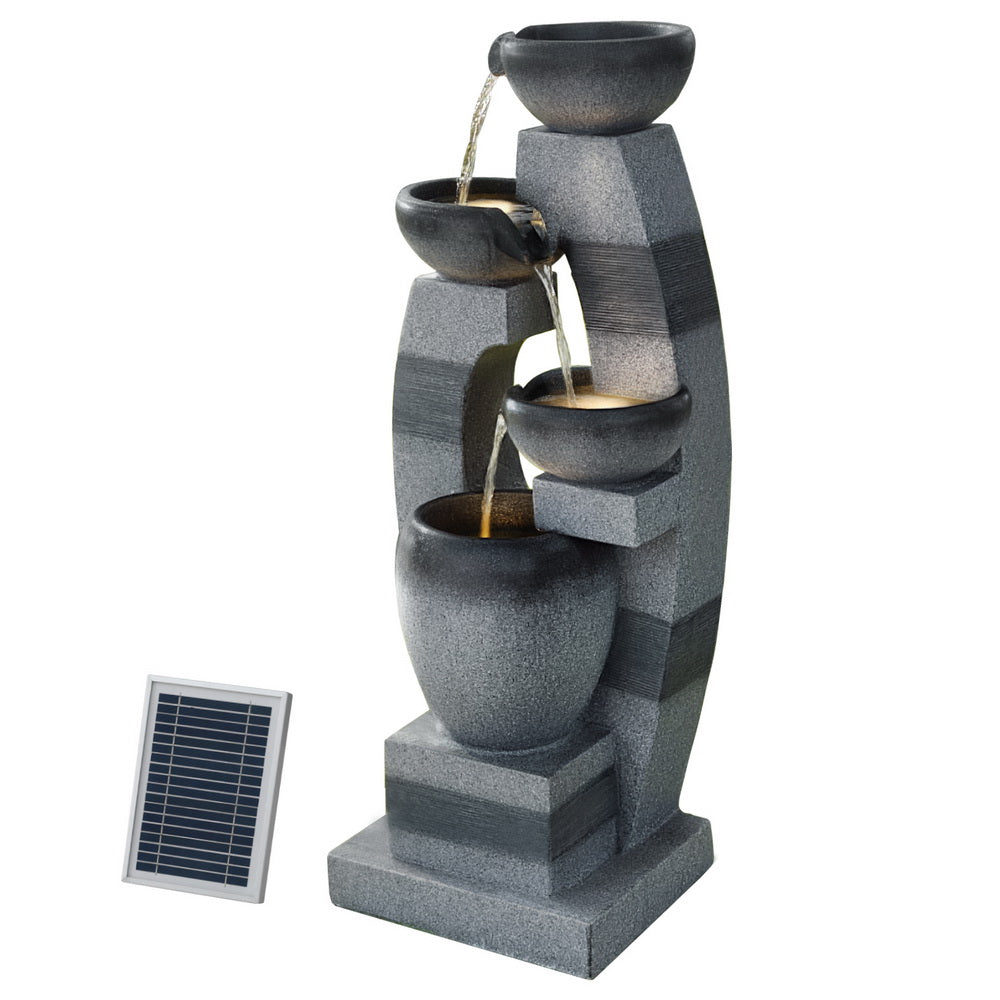 Gardeon Solar Fountain Water Feature Outdoor Fountain Indoor 3 Tier Bowl Cascading Grey Outdoor Fountains
