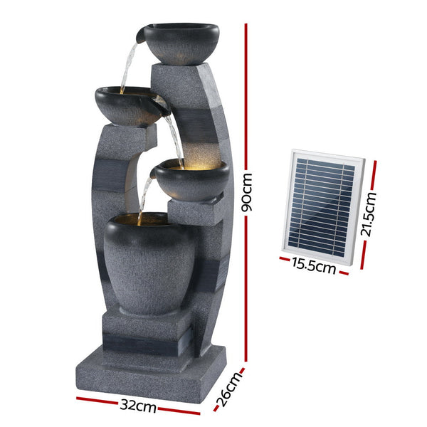 Gardeon Solar Fountain Water Feature Outdoor Fountain Indoor 3 Tier Bowl Cascading Grey Outdoor Fountains