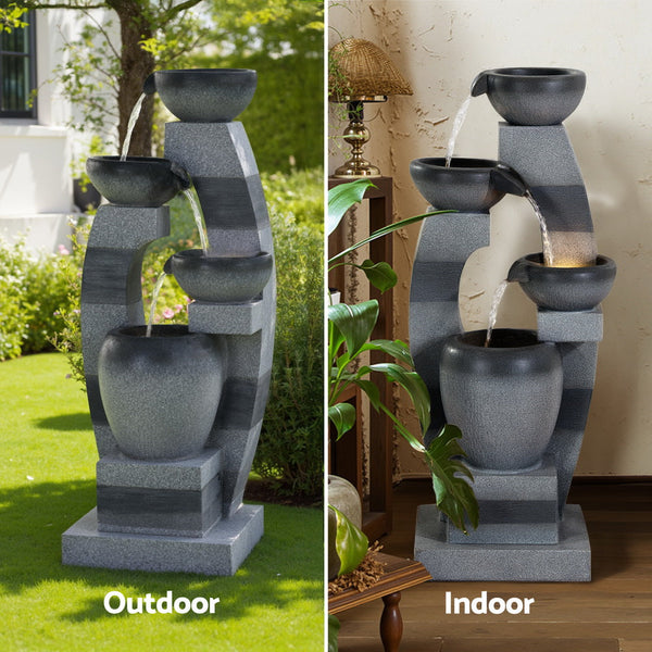 Gardeon Solar Fountain Water Feature Outdoor Fountain Indoor 3 Tier Bowl Cascading Grey Outdoor Fountains