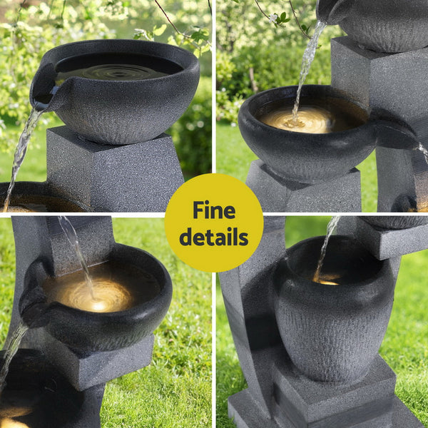 Gardeon Solar Fountain Water Feature Outdoor Fountain Indoor 3 Tier Bowl Cascading Grey Outdoor Fountains