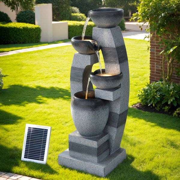 Gardeon Solar Fountain Water Feature Outdoor Fountain Indoor 3 Tier Bowl Cascading Grey Outdoor Fountains