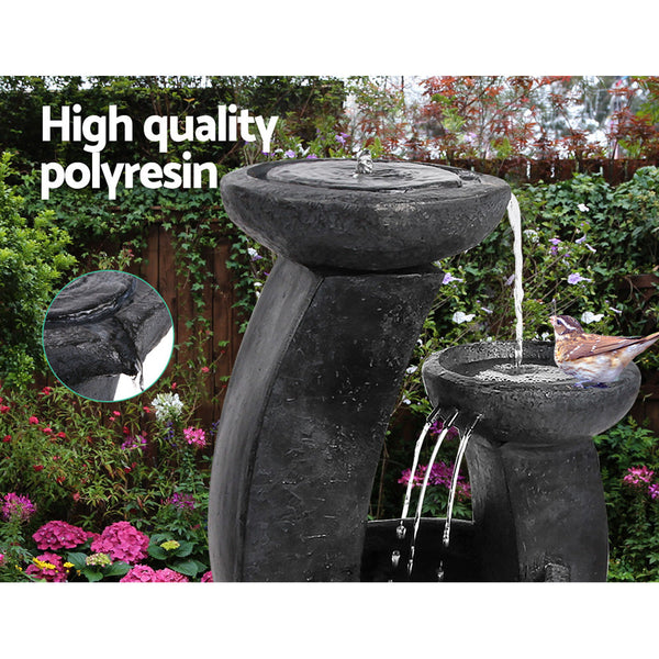 Gardeon Solar Water Feature Cascading Fountain 3 Tier Mushroom Led Light 70Cm Outdoor Fountains