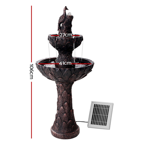 Gardeon Solar Water Feature Tier Fountain With Pump Kit Bird Bath 106Cm Pea Outdoor Fountains