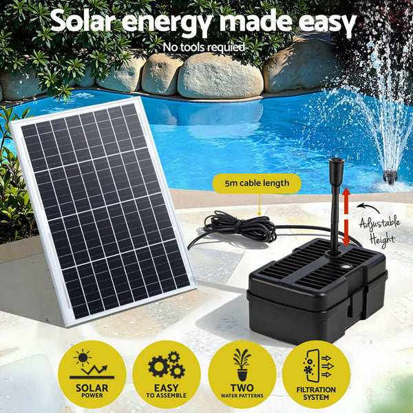 Gardeon Solar Submersible Water Pond Fountain Pump With Filter Box 6Ft 1190L/H Ponds & Fountain Pumps